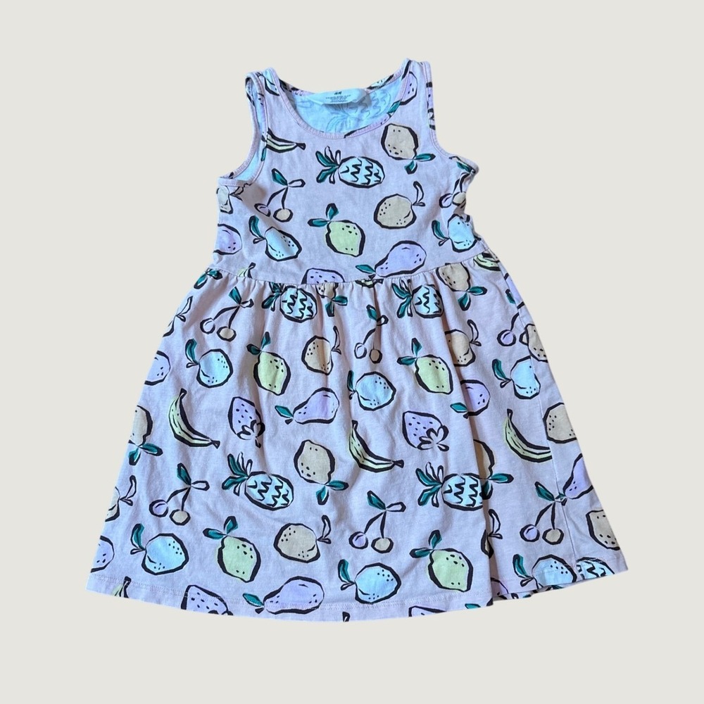 H&M Fruit Print Dress Girls Pink Sleeveless Cotton Skater SIZE 5T